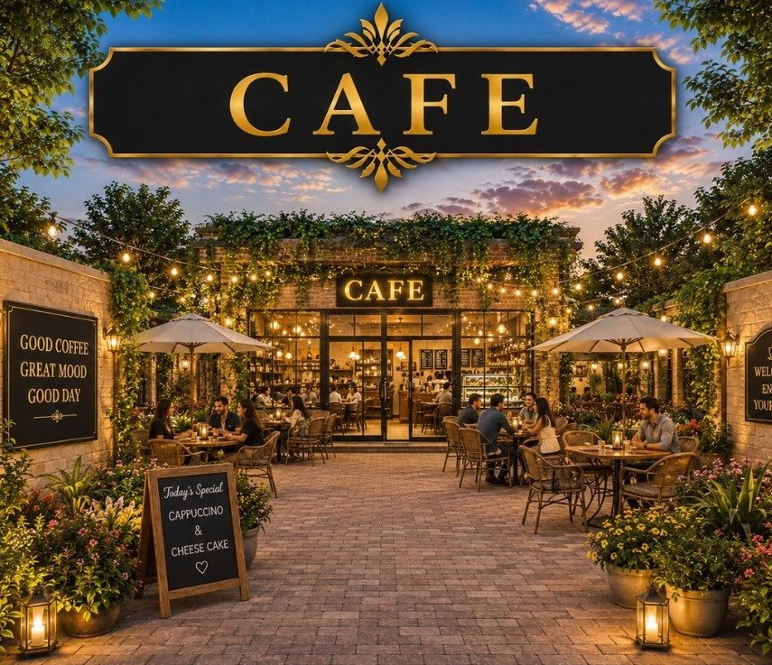 Landscaped Fountain & Café